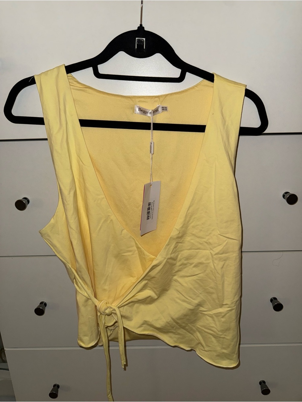 Beginning Boutique Pale Yellow Wrap Tank - Women